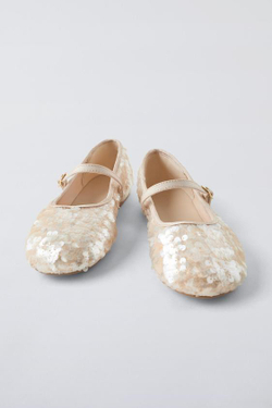 ZARA БАЛЕТКИ С ПАЙЕТКАМИ, ЭКРЮ