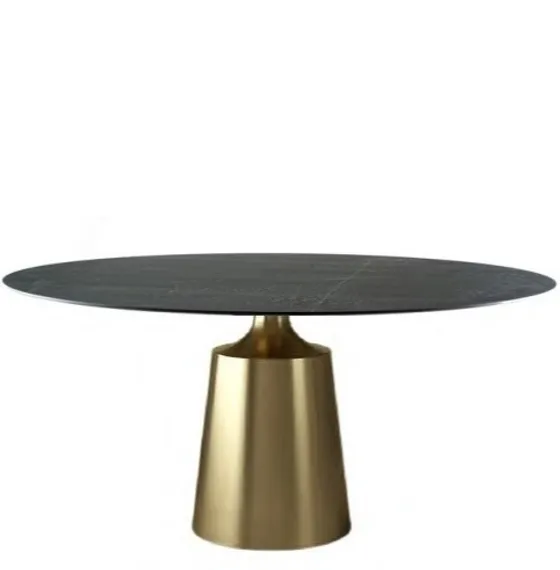 Стол Yoda Ø120, черный керамогранит, золотая ножка