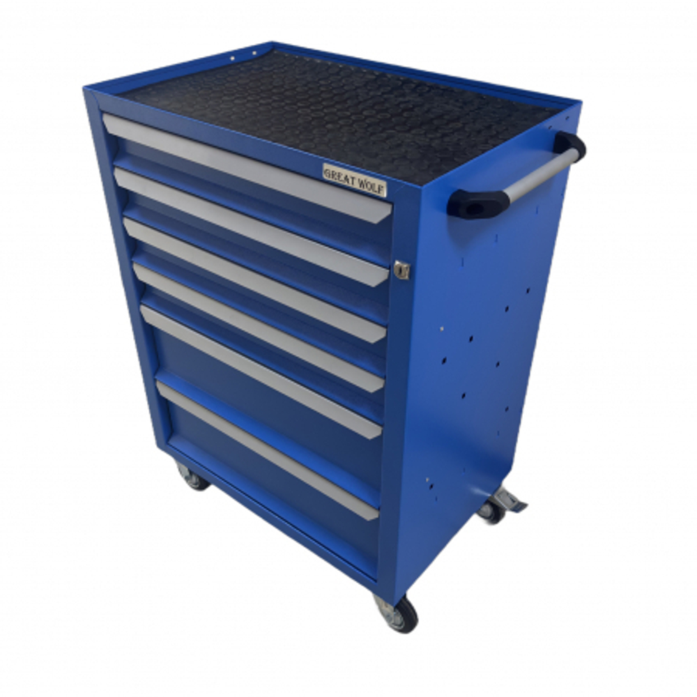 Инструментальная тележка Great Wolf 6 ящиков, цз, колеса с тормозом, синяя GWT-K6B