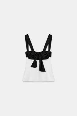 ZARA КОМБИНИРОВАННЫЙ ТОП С ЗАВЯЗКАМИ СЗАДИ, БЕЛЫЙ