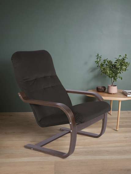 Кресло Сайма ткань экокожа черный, каркас орех