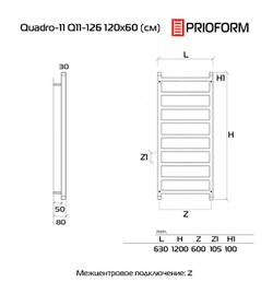 Quadro-11 120x60 (см) Полотенцесушитель водяной