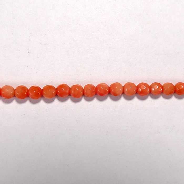 Бусина из коралла розового, облагороженного, фигурная, 4 мм (шар, граненая)