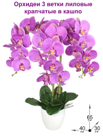 Искусственные Орхидеи 3 ветки лиловые крапчатые 65см в кашпо