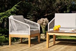 "Канны" лаунж-зона 4-местная из роупа со столиком "Канны" цвета "дуб", основание дуб, роуп бежевый