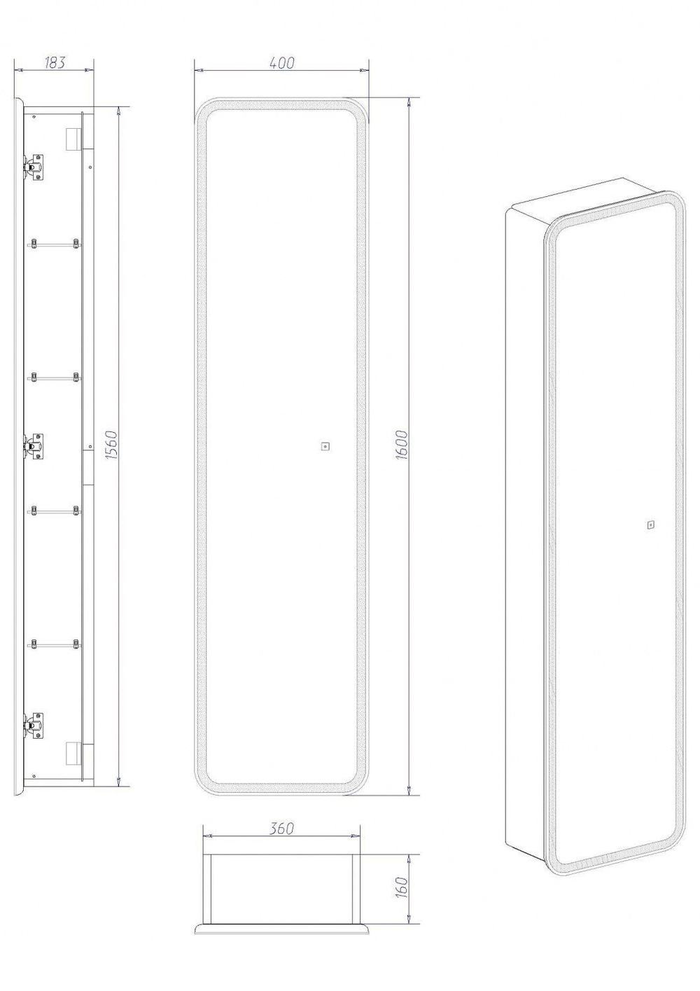 Зеркало-пенал с подсветкой ART&MAX PLATINO AM-Pla-400-1600-1D-R-L-DS-F