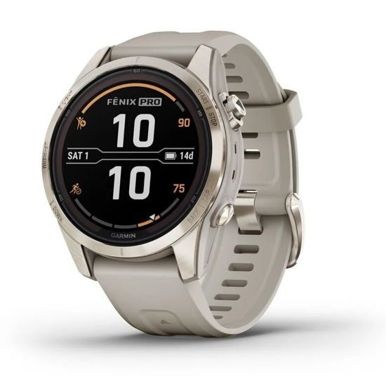 Умные часы Garmin Fenix 7S Pro Sapphire Solar 42 мм, золотистый корпус со светло-песочным ремешком