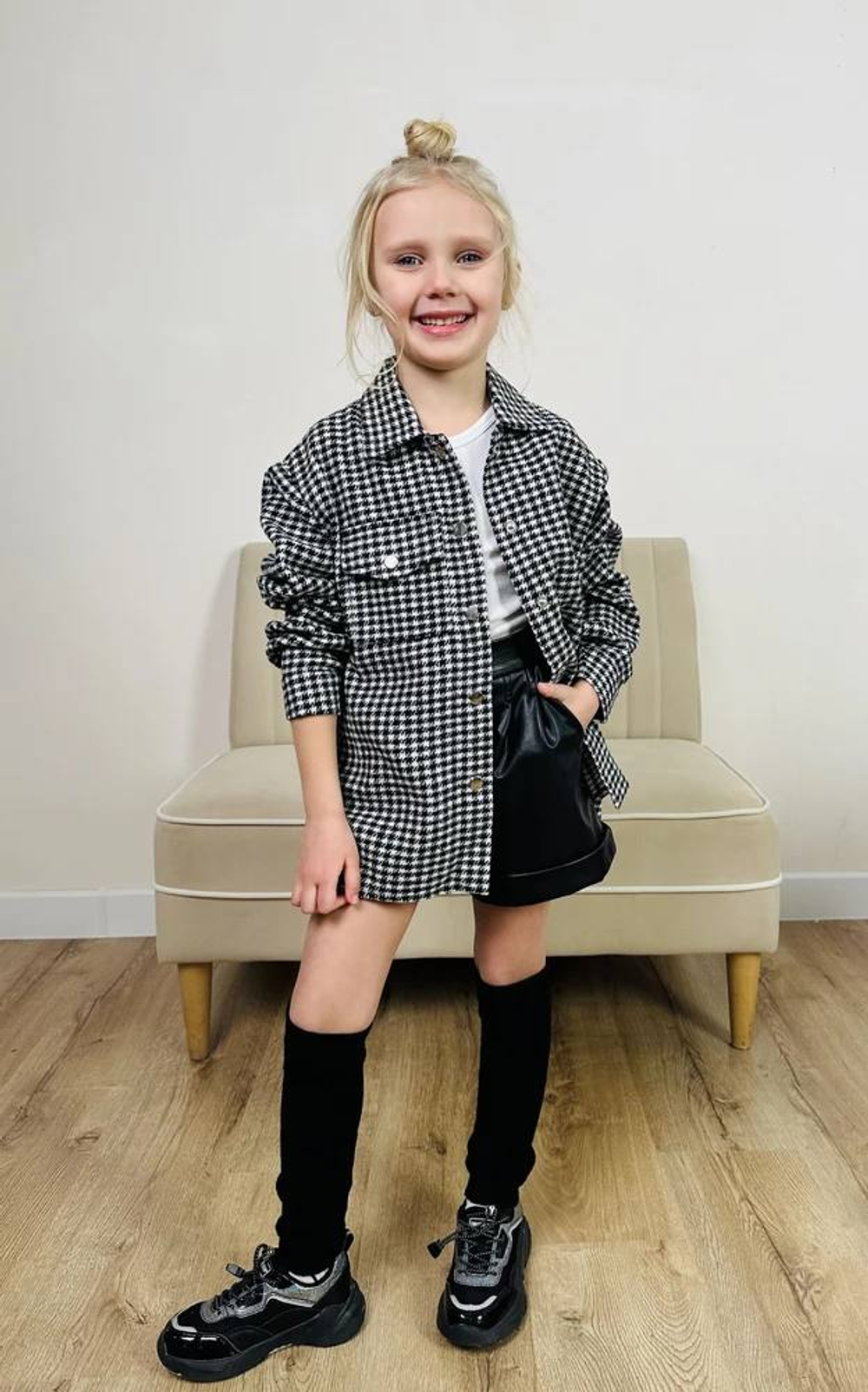 Рубашка с принтом "Гусиная лапка" черно-белого цвета