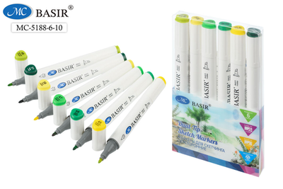 Набор скетчмаркеров 6цв. Желтые зеленые тона "Yellow green" (Basir)