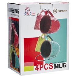 GAEM Набор из 4-х кружек на подставке, 400 мл, L25 W15 H26 см, 4в., (сорт 1,2)