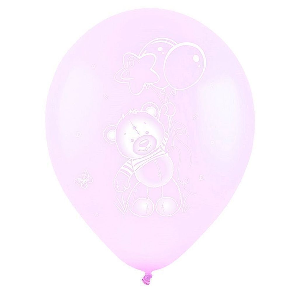 Шар (12"/30 см) С днем рождения, Милый мишка, Ассорти Пастель 5 ст. с хедером 5 шт.