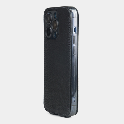 Чехол для iPhone 15 Pro из кожи сафьяно, черного цвета