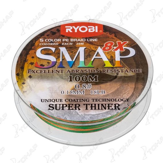 Шнур SMAP PE8X-100M 0.8# Multi Colour 0,148мм Ryobi