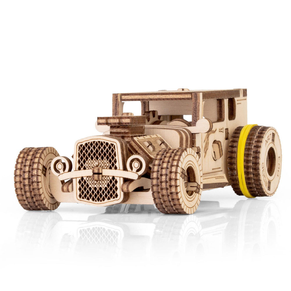 Деревянный конструктор Автомобиль ХОТ-РОД с заводным механизмом (EWA)