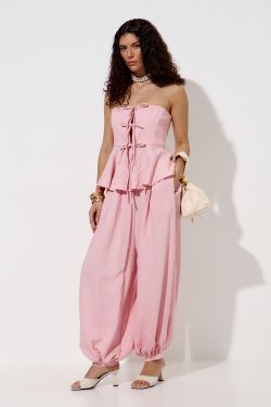 Топ с баской из вискозы розового цвета