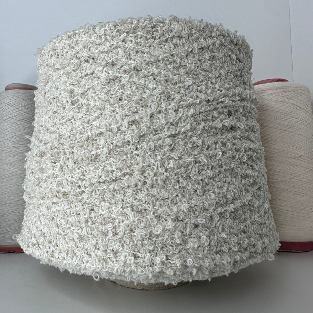 BIG ERMES - New Mill; 73% меринос, 27% п/а; 180м/100гр; Букле, col. 316754, цвет: светло-бежевый меланж (слоновая кость)