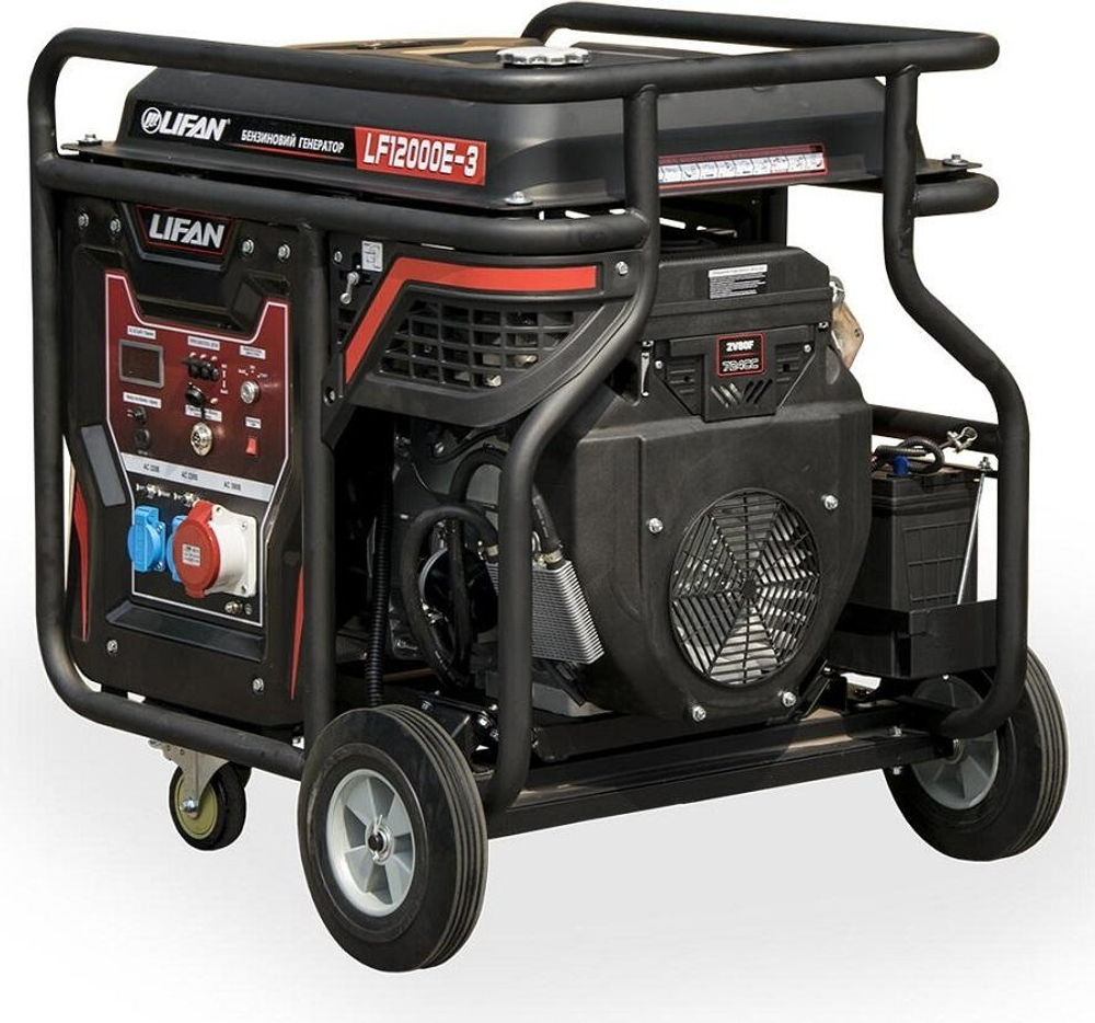 Генератор бензиновый Lifan 12000Е3А, 11кВт, 220/380В, электростартер, комплект колёс, АКБ