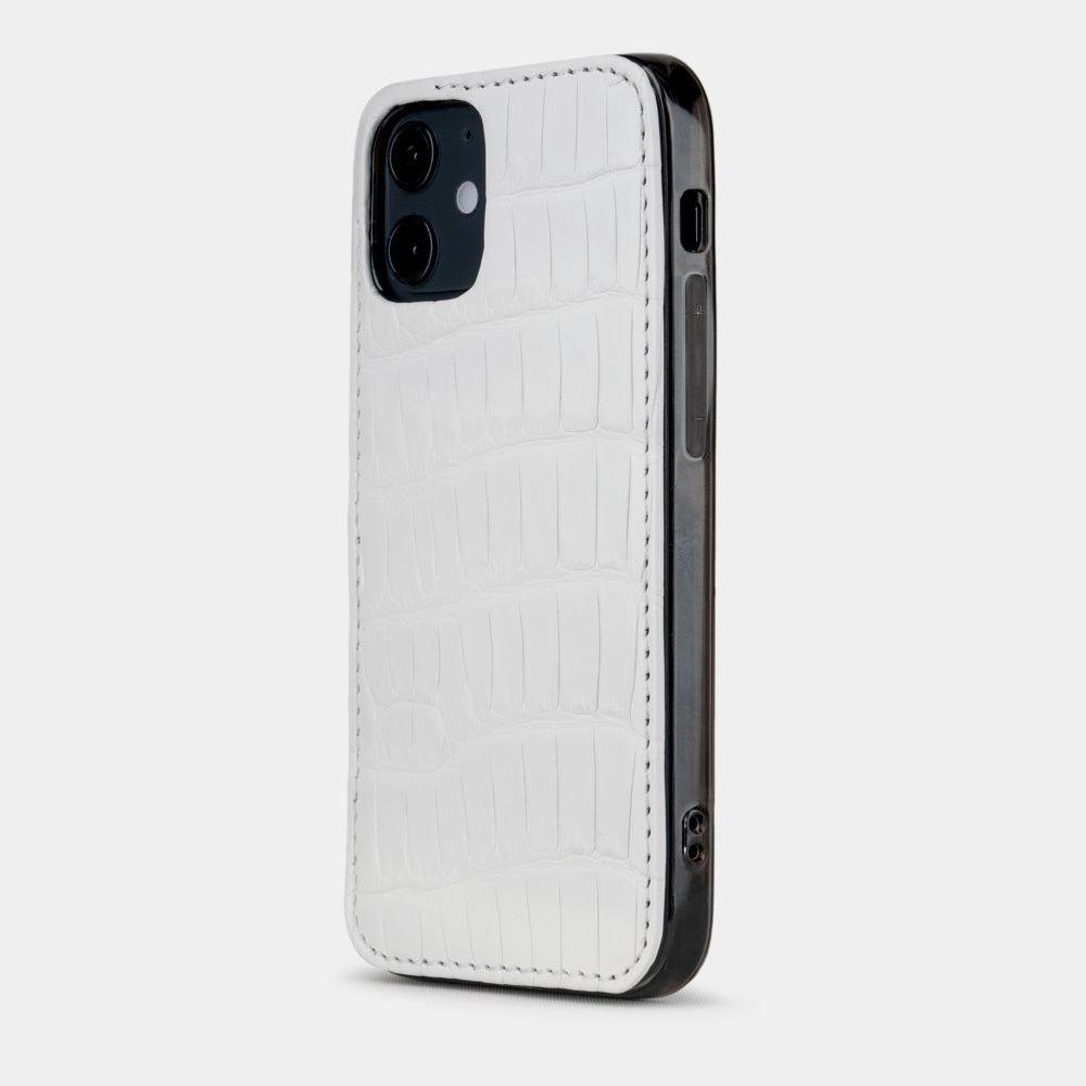Чехол-накладка для iPhone 12 Mini из кожи крокодила белого цвета за 29 250 Р
