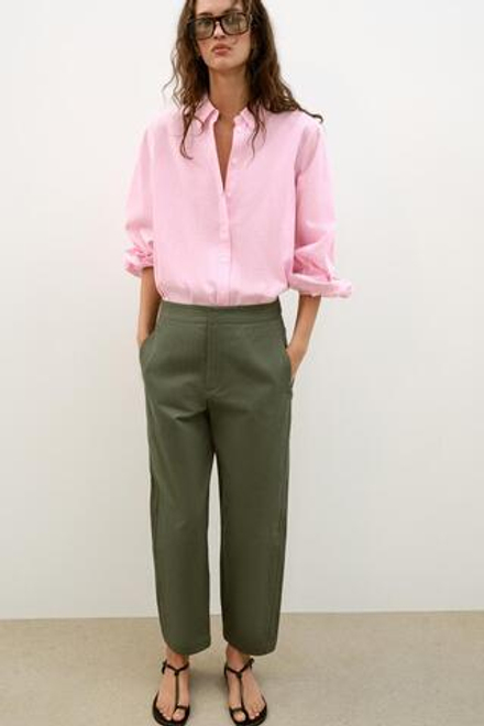 ZARA БРЮКИ BARREL В ЕЛОЧКУ, ХАКИ