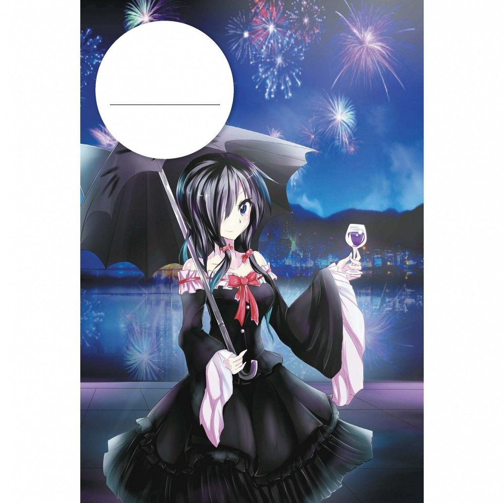 Блокнот 120х170 мм, скрепка, Контэнт-Канц, ламин. картон, выб-лак, 32 л., диз.вн.блок в клетку, "Аниме. Мальчик с мечом и воронами", темно-серый