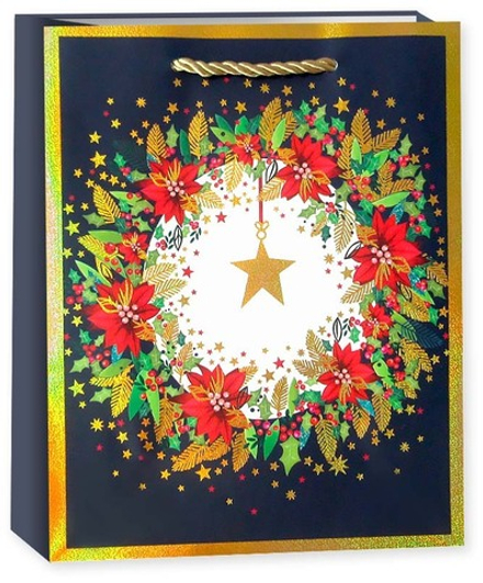 Пакет подарочный, Чудесный Новый Год, Дизайн №3, Металлик, 32*26*10 см, 1 шт.