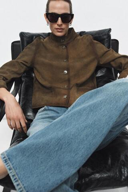 ZARA КУРТКА ИЗ 100% КОЖИ — ZW COLLECTION LIMITED EDITION, ОЛИВКОВЫЙ