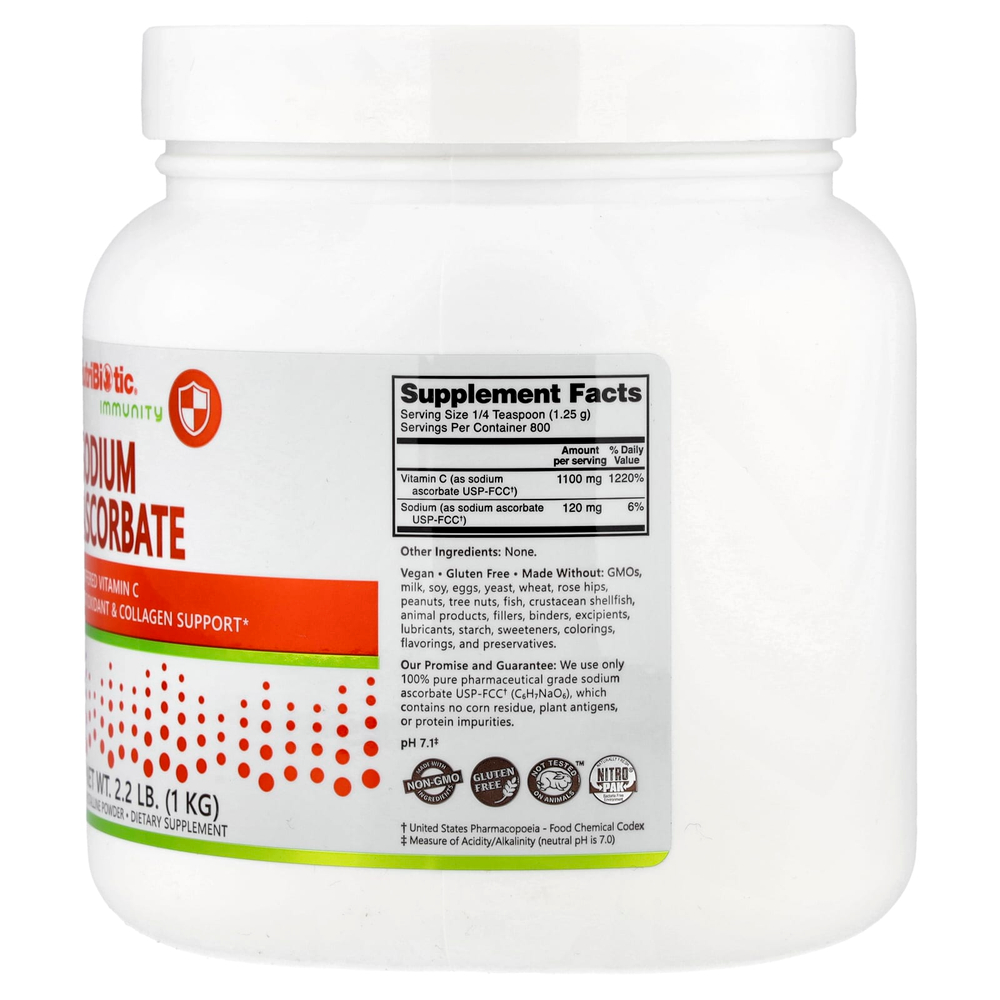 NutriBiotic, Immunity, аскорбат натрия, кристаллический порошок, 1 кг (2,2 фунта)