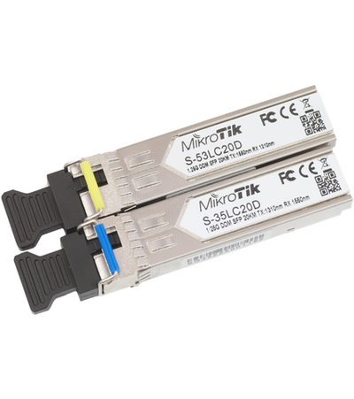 Трансивер MikroTik Pair of SFP modules, S-35LC20D (1.25G SM 20km T1310nm/R1550nm, Single LC-connector) + S-53LC20D (1.25G SM 20km T1550nm/R1310nm, Single LC-connector)