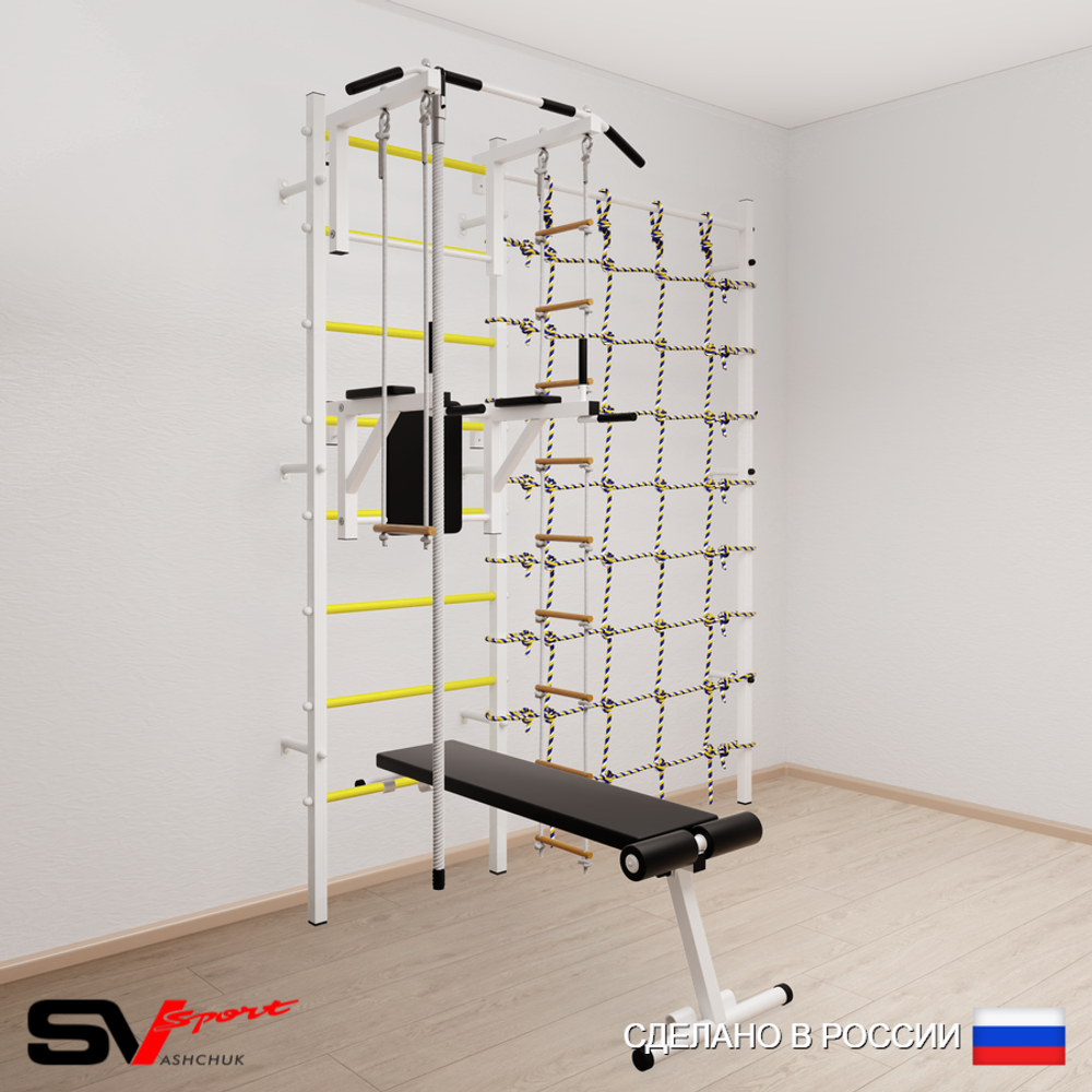 Шведская стенка Sv Sport усиленная 6870 (Турник стандарт/Брусья/Скамья/Канат/Лестница/Трапеция/Канатный лаз)
