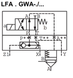 LFA40GWA-7X/ - Крышка для логического клапана, типоразмер Ду40 функционал - GWA = крышка со встроенным клапаном "ИЛИ" под установку распределителя Ду6, три выхода X, Z1 и Y, внешний канал X - нет, уплотнение NBR