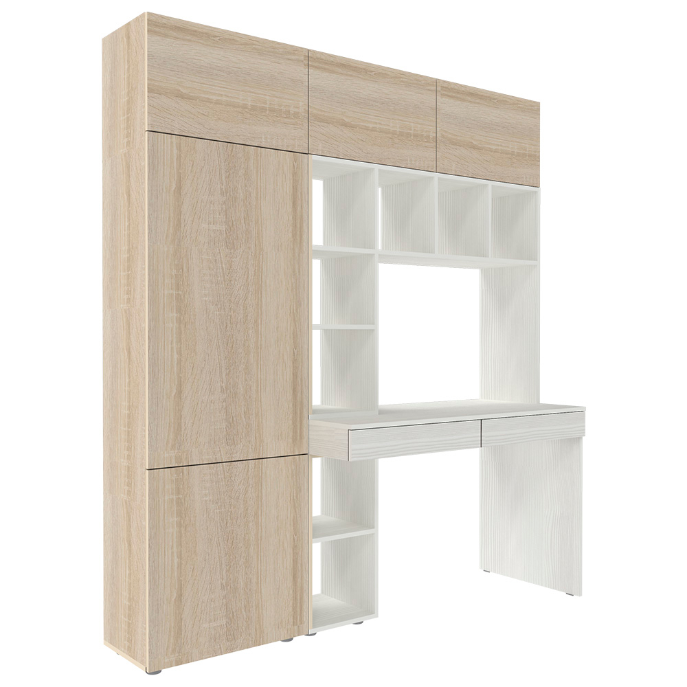 Стол письменный со стеллажом и шкафом КарИВи 1800 Белое Дерево Дуб Сонома