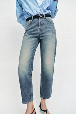 ZARA УКОРОЧЕННЫЕ ДЖИНСЫ Z1975 SLIM СО СРЕДНЕЙ ПОСАДКОЙ, ЗЕЛЕНОВАТО-СИНИЙ