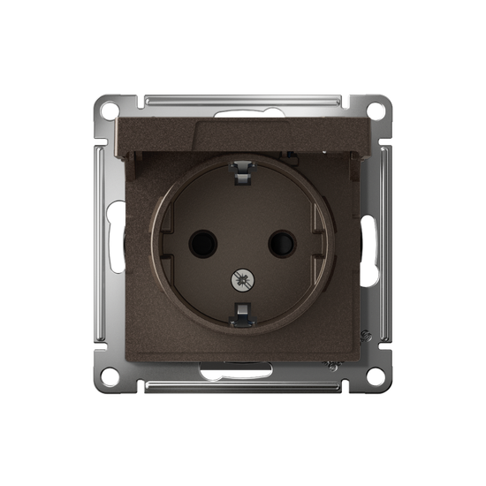 Розетка 1-м СП AtlasDesign 16А IP20 с заземл. защ. шторки с крышкой механизм мокко SE ATN000646