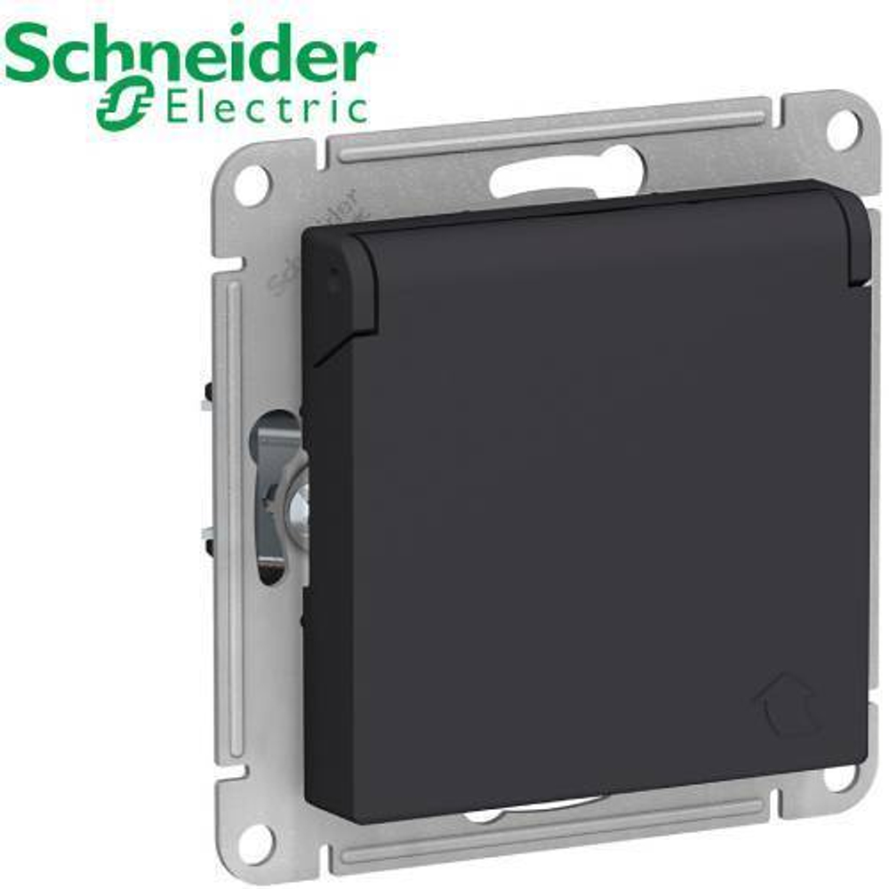 Розетка с/з со шторками с крышкой (карбон) AtlasDesign Schneider ATN001046