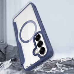 Чехол книжка синего цвета с MagSafe для Samsung Galaxy S26+ Плюс, серия Skin X Pro Series от Dux Ducis