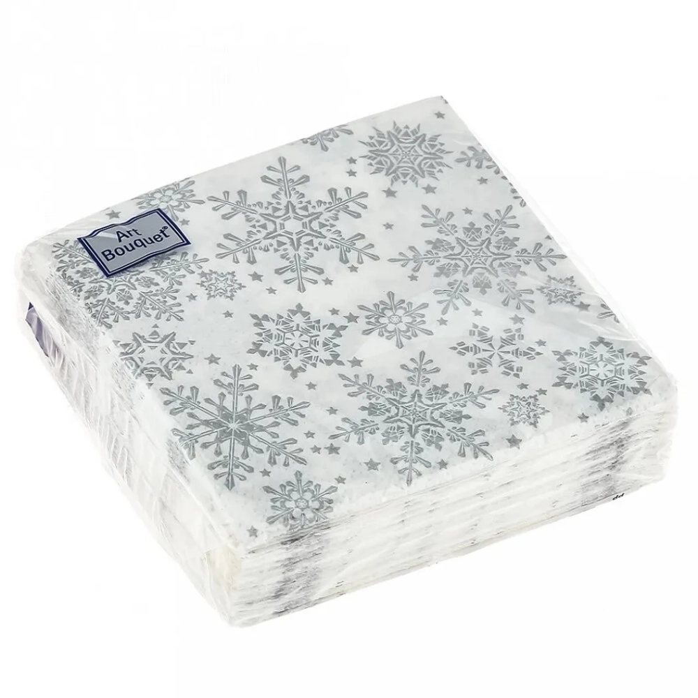 Салфетки бумажные 20*20 Арт Букет Серебряные снежинки, 2 сл., 30л