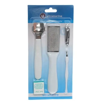 Педикюрный набор на блистере, 5 предметов «Ultramarine» (скребок для пяток, терка металлическая для ног, триммер, кусачки и лезвия)✦