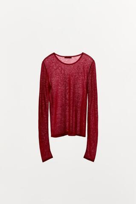 ZARA ФУТБОЛКА ИЗ 100% ШЕРСТИ, КЛУБНИЧНЫЙ