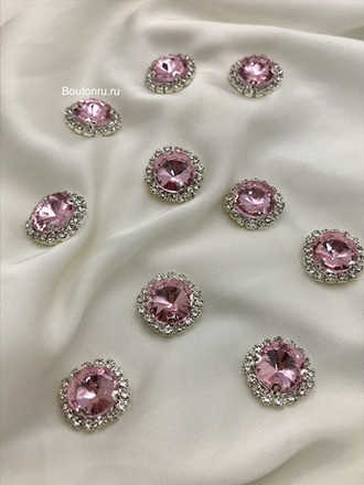 Стразы пришивные розовые и серебристые в оправе (набор-10шт)