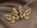 Серьги "Бабочки". 28мм, с цветными стразами
