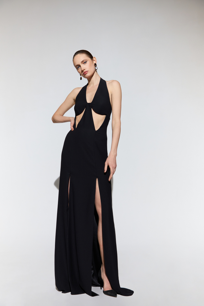 Платье макси из крепа с вырезами