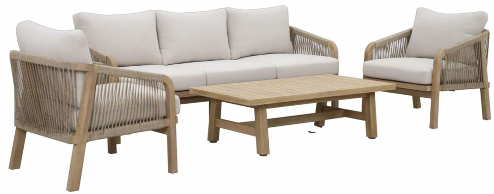 Кресло деревянное с подушками Tagliamento Rimini KD, натуральный, бежевый