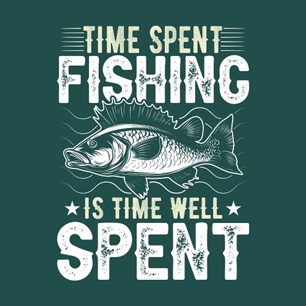 принт PewPewCat Time spent fishing темно-зеленый