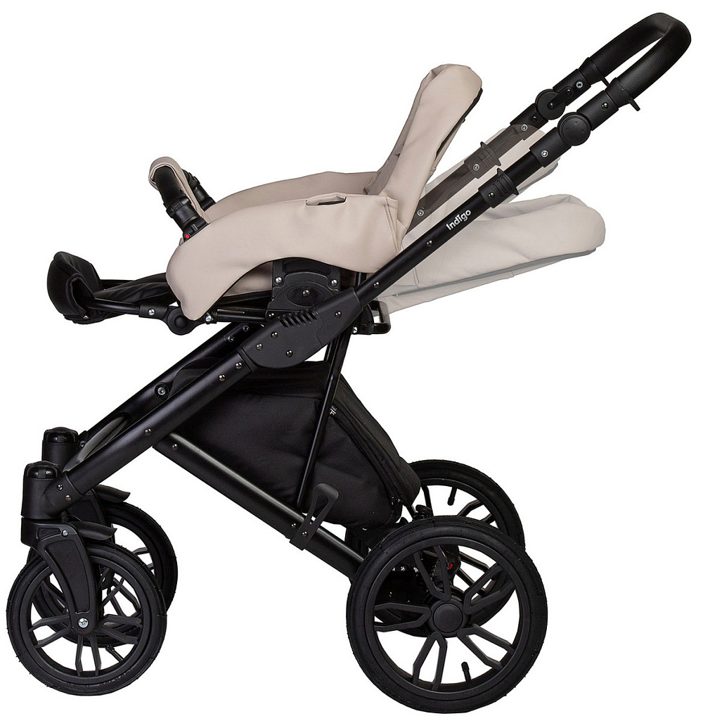 Детская коляска Indigo Mio Eco 3 в 1 с автокреслом Avionaut Cosmo Beige 04 черная кожа+св.бежевая кожа