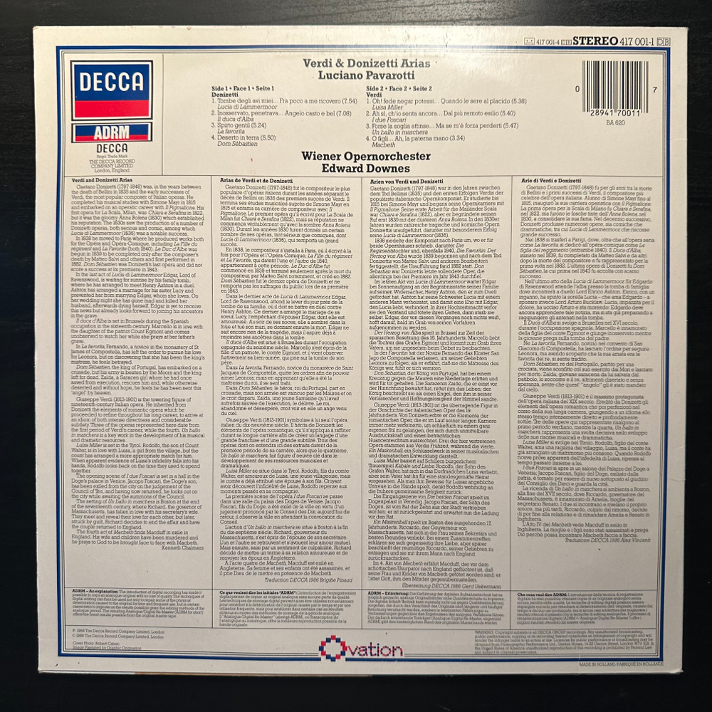 Luciano Pavarotti - Verdi & Donizetti Arias (Голландия 1986г.)