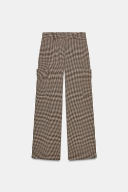 ZARA БРЮКИ КАРГО «ГУСИНАЯ ЛАПКА», ЧЕРНЫЙ/КОРИЧНЕВЫЙ