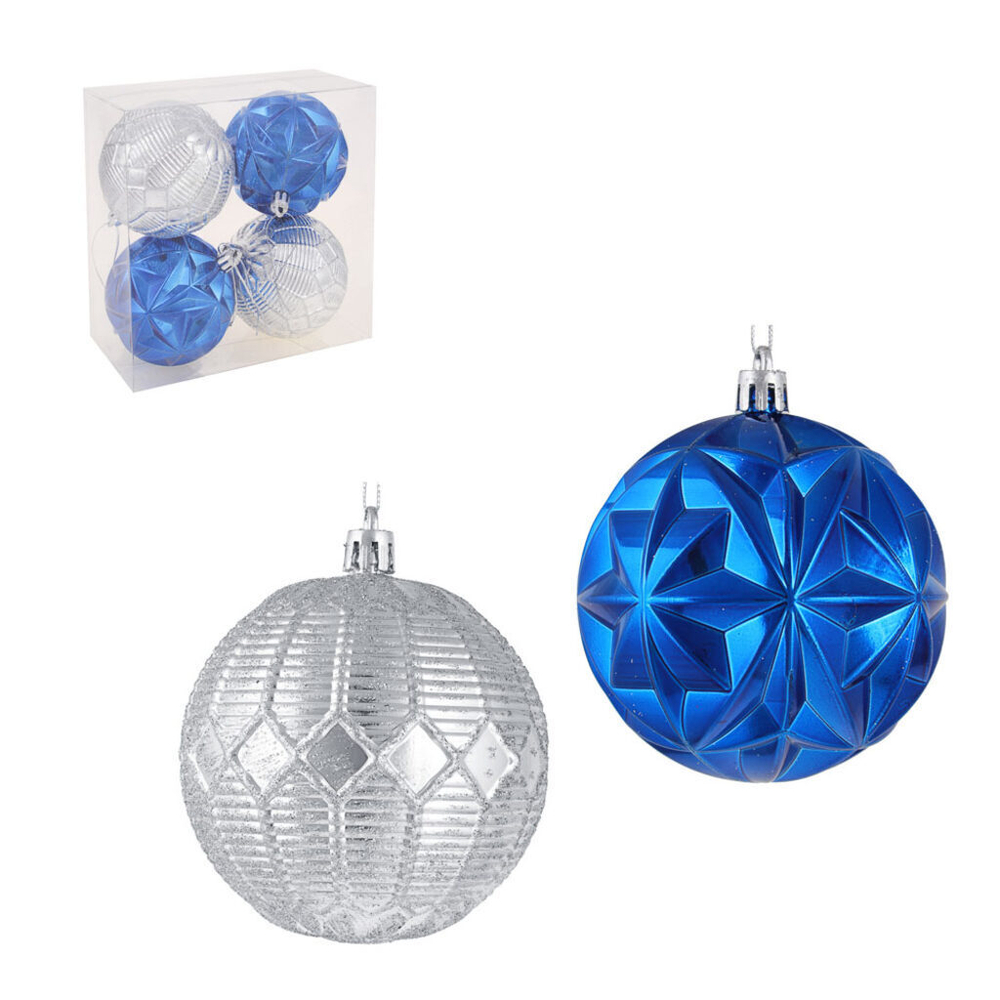 Набор елочных шаров 8 см, 4 шт., серебро, пластик