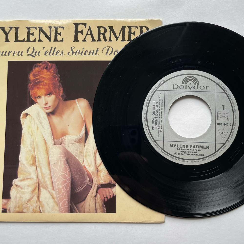 Винтажная виниловая пластинка LP Mylene Farmer Pourvu Qu'elles Soient Douces (Франция 1988) 7 дюймов маленькая пластинка