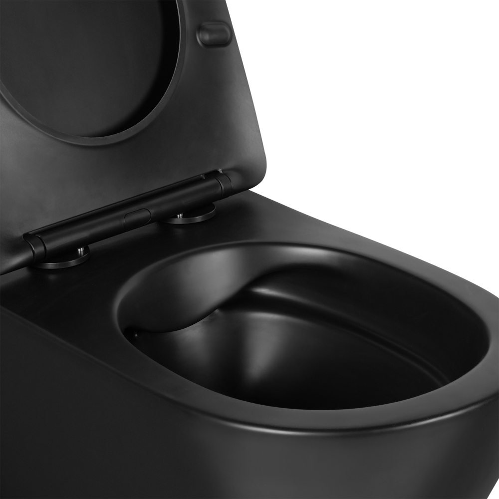 Унитаз подвесной безободковый AQUATEK ЕВРОПА AQ1901-MB 525*360*320 мм, черный матовый, горизонтальный выпуск, тонкое сиденье с механизмом плавного закрывания, крепеж