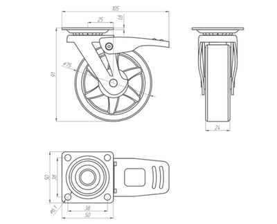 Колесо D-75 полиуретановое на подшипнике прозрачное со стопором KM Grade